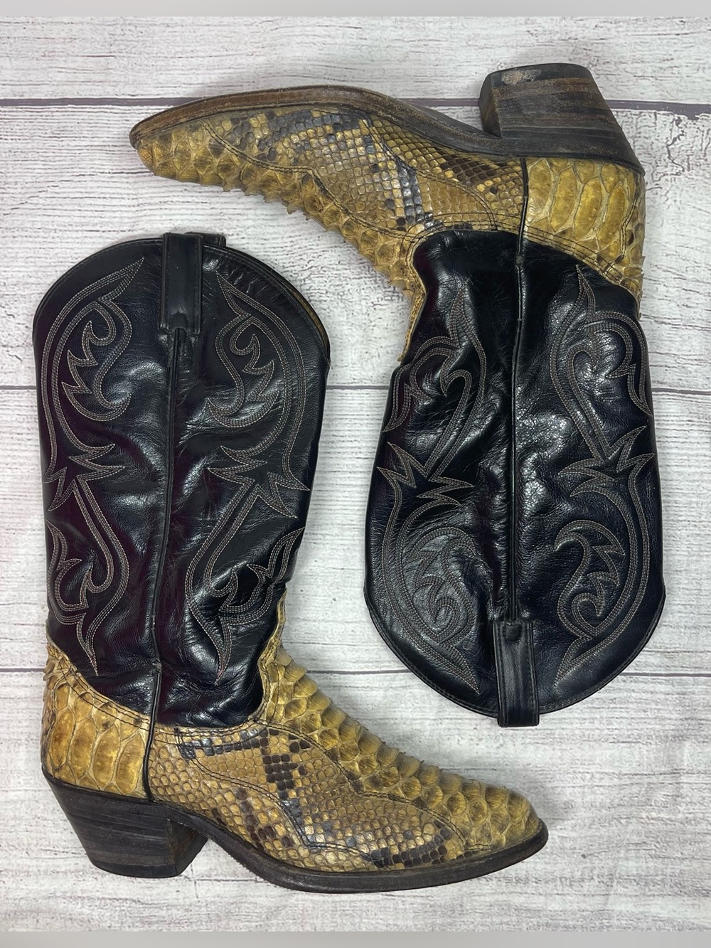 Dan Post Mens Size 8.5D Made in USA Python Snake Skin Leather Boots